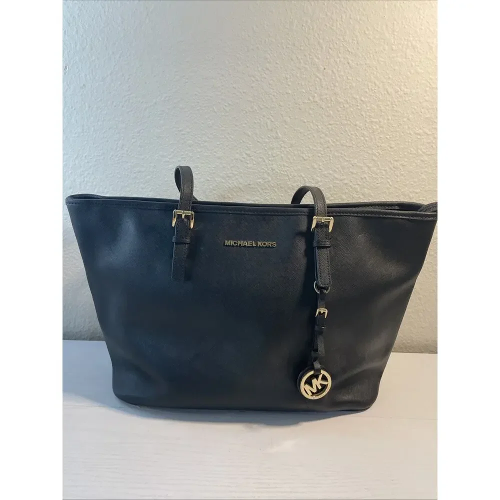 Michael Kors Saffiano Black Tote Bag Purse Carry-all Travel Bag